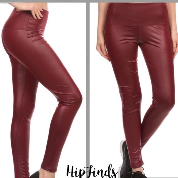 🌼 Burgundy Faux Leather Leggings 🤩 - Picture 2 of 2